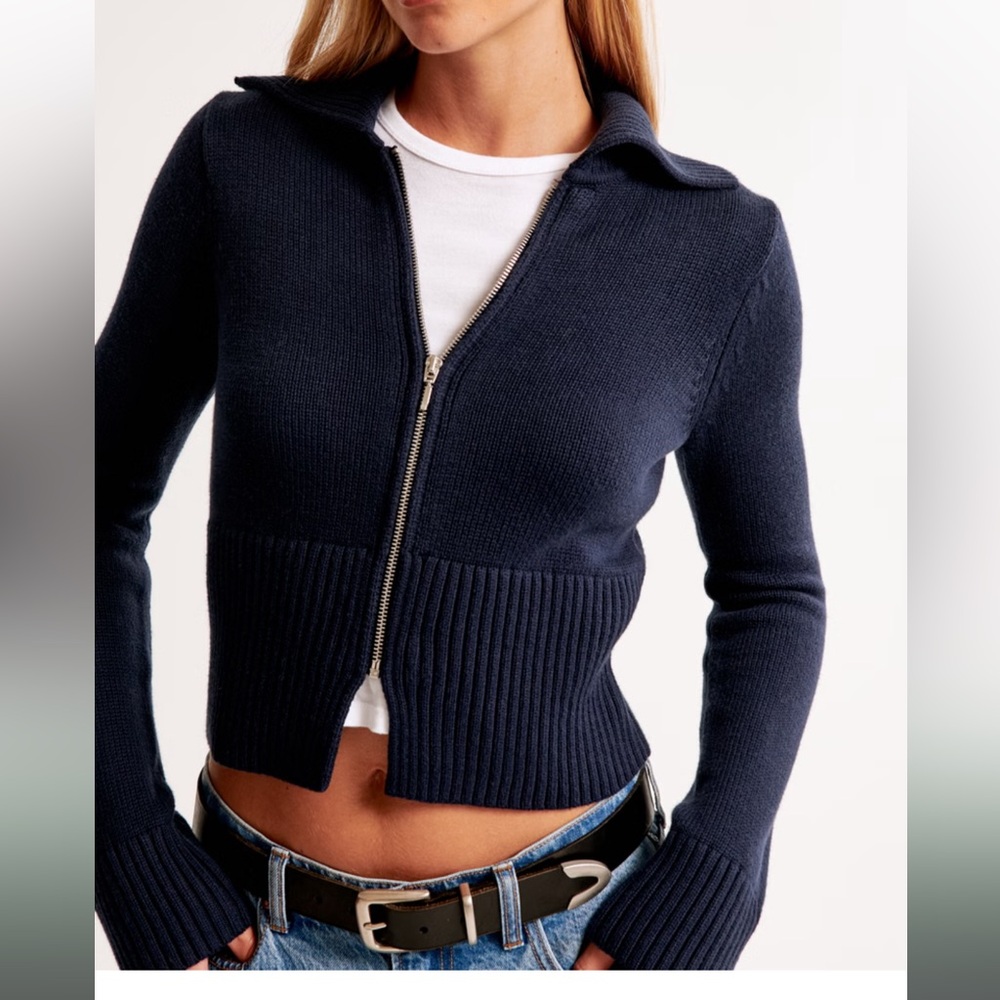 Women's Zip-Up Collared Cardigan Navy